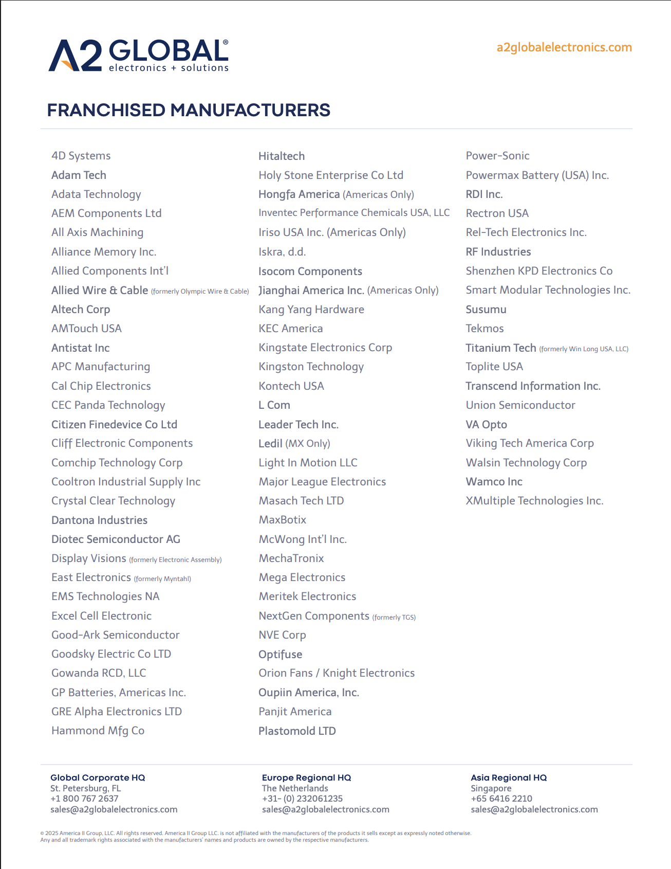 A2 Global Franchise Line Card